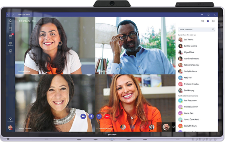 Windows collaboration display showing Microsoft Teams meeting